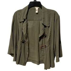 Vixen-Cropped 3/4 Sleeve Military Blouse Jacket-Women's Size:Large-Color: Green